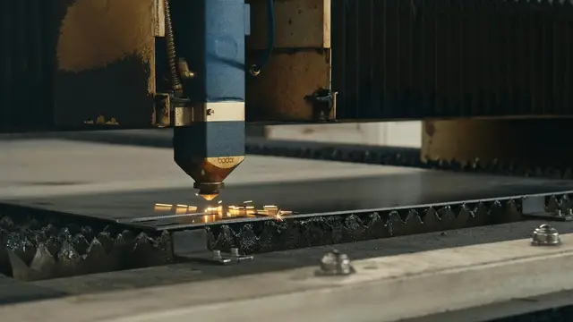 Máquina laser de volta à produção cortando chapa