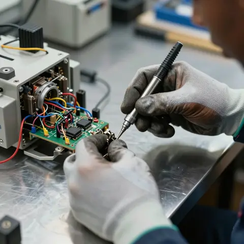 Técnico da SU Laser Brasil em reparo eletrônico